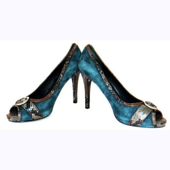 Nine West blue suede/animal print acct heels - Picture 1 of 5